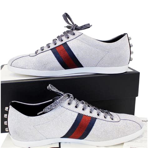 gucci web silver sparkle sneaker|gucci screener sneakers with crystals.